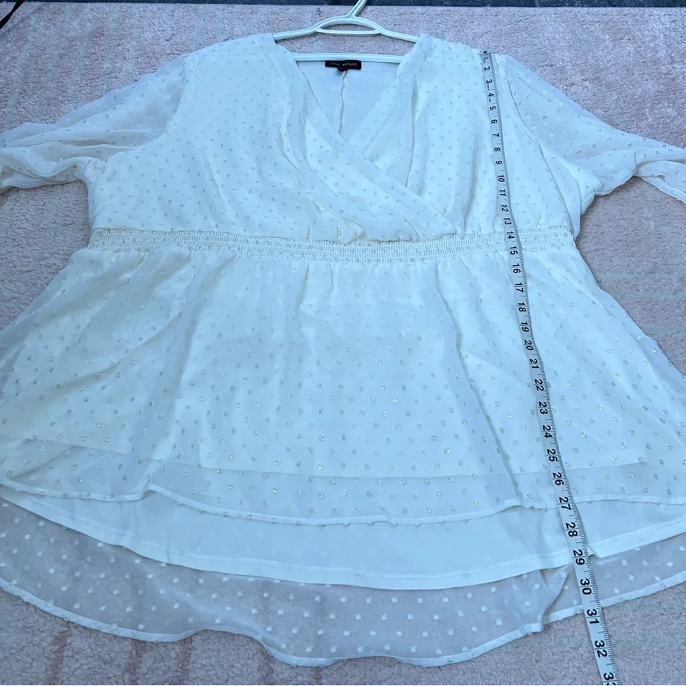 Lane Bryant Elegant Cream Long Sleeve Blouse High Low Hem Size 22/24 Office Boho - Picture 9 of 11